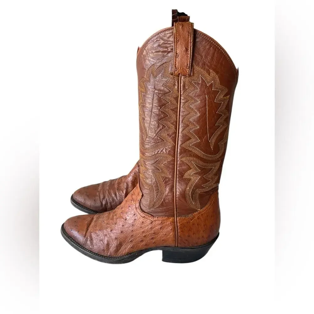Panhandle Slim Cream Western Ostrich Boots Size:7D